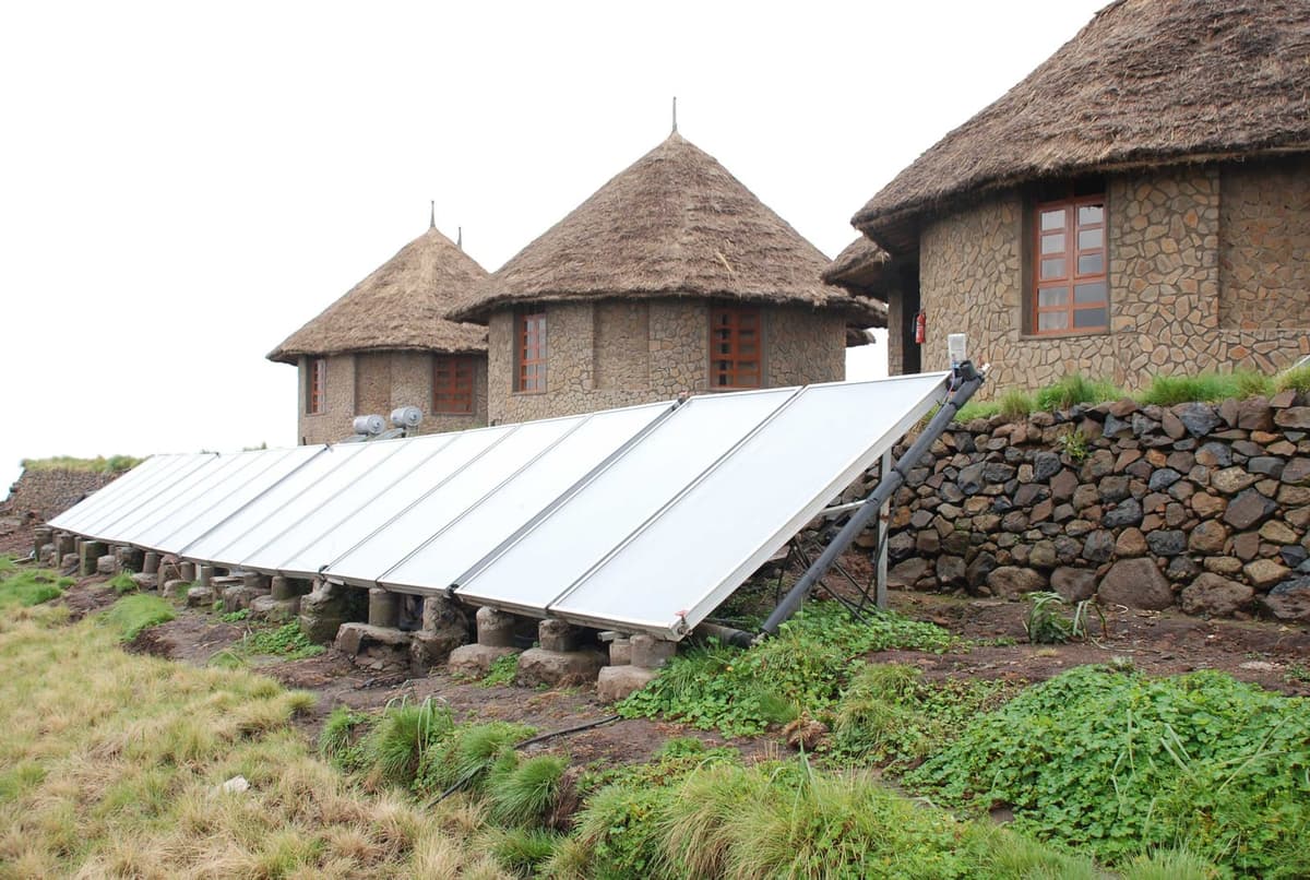 Solar panels in front of the tukuls