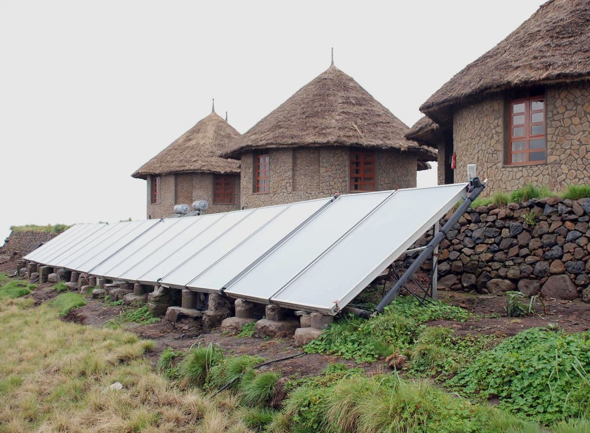 Solar panels in front of the tukuls