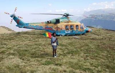 Helicopter landed on the Simien plateau