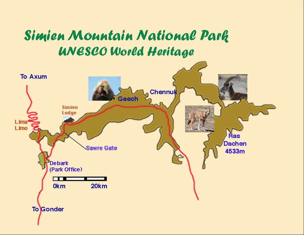 塞米恩山国家公园地图